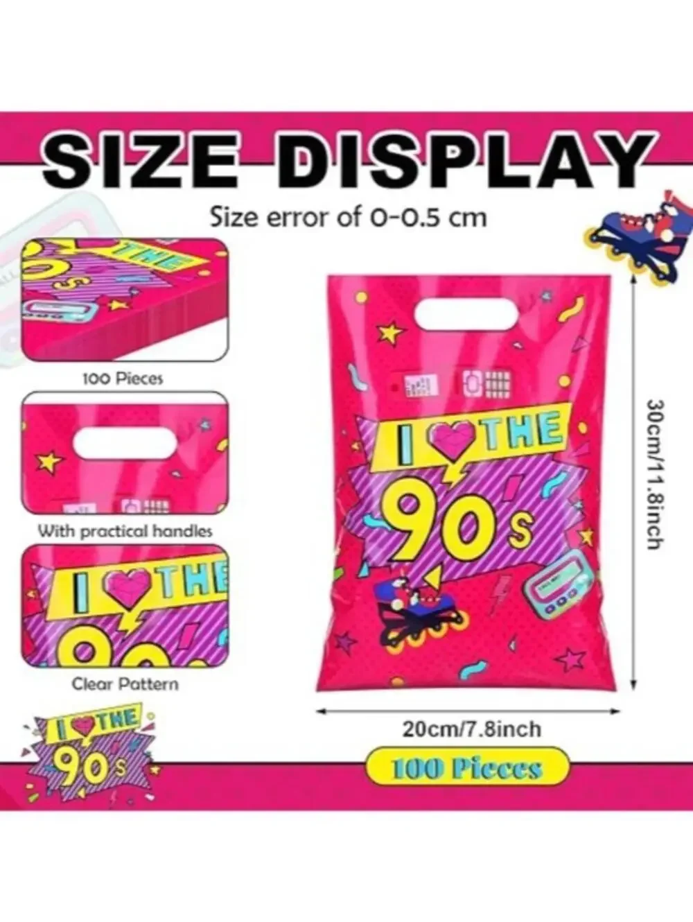 I Love The 90s Party Favor Loot Bags Plastic Treat Bags 100pc Retro Theme Fun